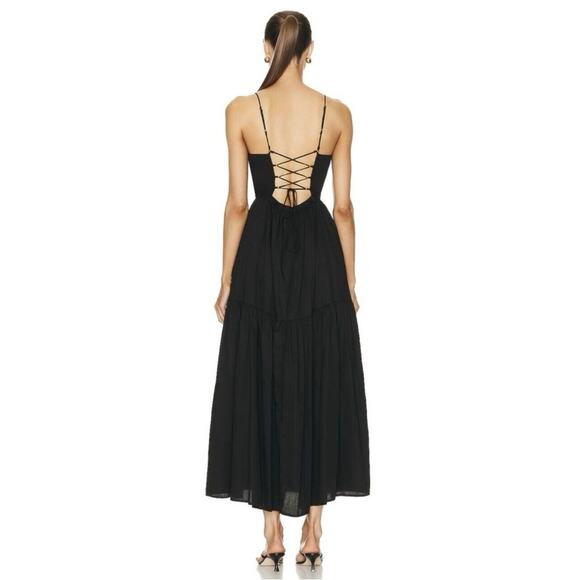 NWT Enza Costa Open Back Tiered Black Cotton Maxi Dress - Picture 2 of 8